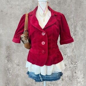 y2k basic corduroy fitted jacket with big red buttons